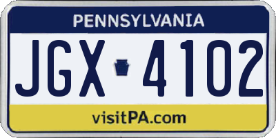 PA license plate JGX4102