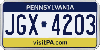 PA license plate JGX4203