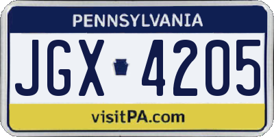 PA license plate JGX4205