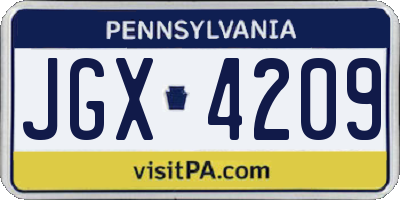 PA license plate JGX4209