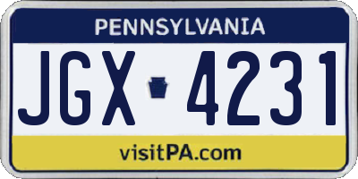 PA license plate JGX4231