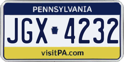 PA license plate JGX4232
