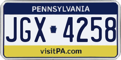 PA license plate JGX4258
