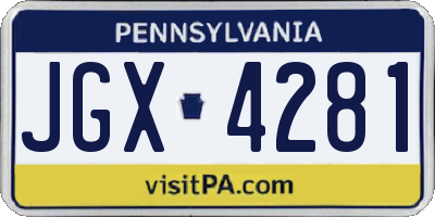 PA license plate JGX4281