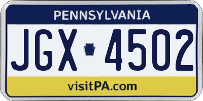 PA license plate JGX4502
