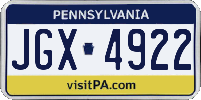PA license plate JGX4922