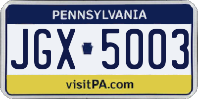 PA license plate JGX5003