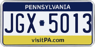 PA license plate JGX5013