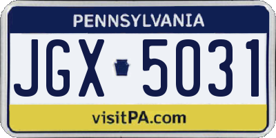 PA license plate JGX5031