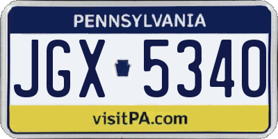 PA license plate JGX5340