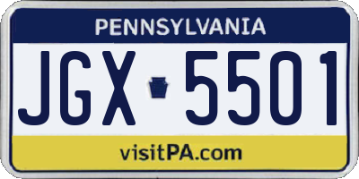 PA license plate JGX5501