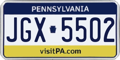 PA license plate JGX5502
