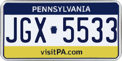 PA license plate JGX5533