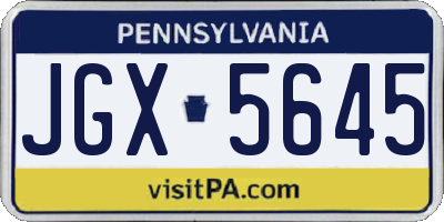 PA license plate JGX5645