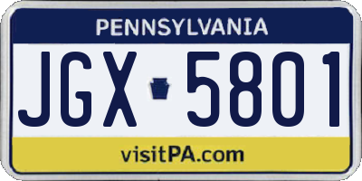 PA license plate JGX5801