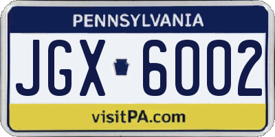 PA license plate JGX6002