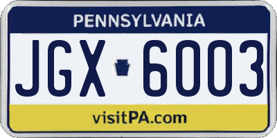 PA license plate JGX6003
