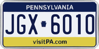 PA license plate JGX6010