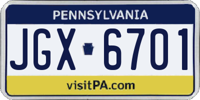 PA license plate JGX6701
