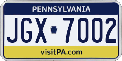 PA license plate JGX7002