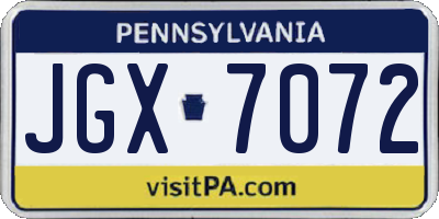 PA license plate JGX7072