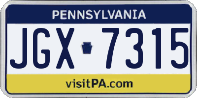 PA license plate JGX7315
