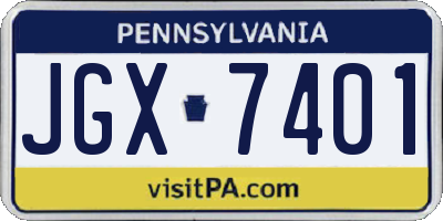 PA license plate JGX7401