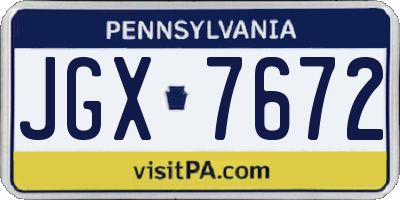 PA license plate JGX7672
