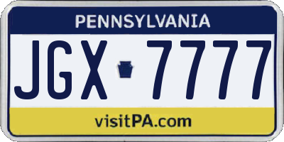 PA license plate JGX7777