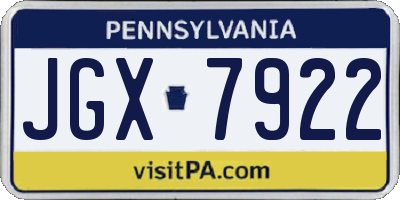 PA license plate JGX7922