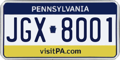 PA license plate JGX8001