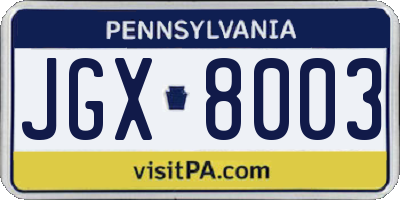 PA license plate JGX8003