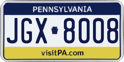 PA license plate JGX8008