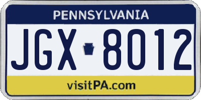 PA license plate JGX8012