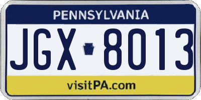 PA license plate JGX8013