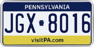 PA license plate JGX8016