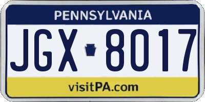 PA license plate JGX8017