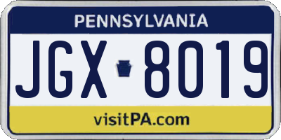 PA license plate JGX8019