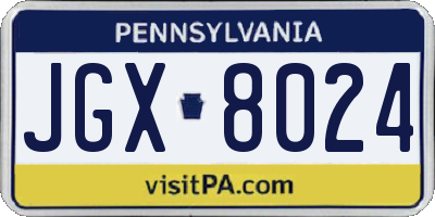 PA license plate JGX8024