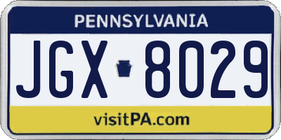 PA license plate JGX8029
