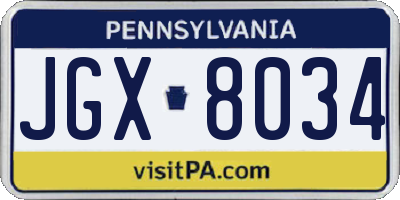 PA license plate JGX8034
