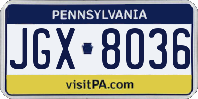 PA license plate JGX8036