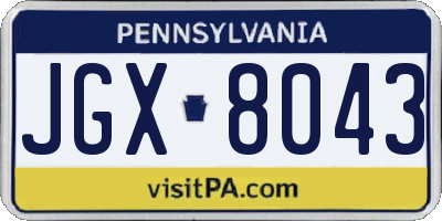PA license plate JGX8043