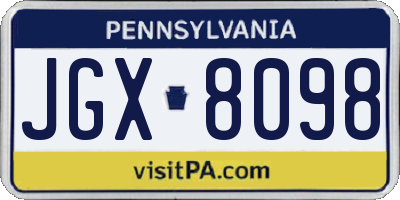 PA license plate JGX8098