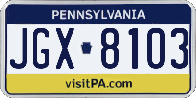 PA license plate JGX8103