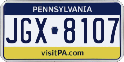 PA license plate JGX8107