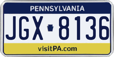 PA license plate JGX8136