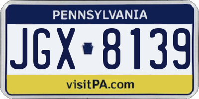 PA license plate JGX8139