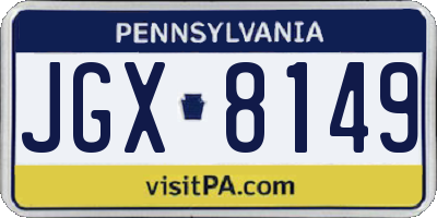 PA license plate JGX8149