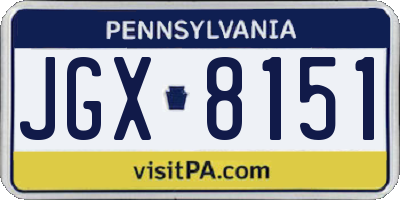 PA license plate JGX8151